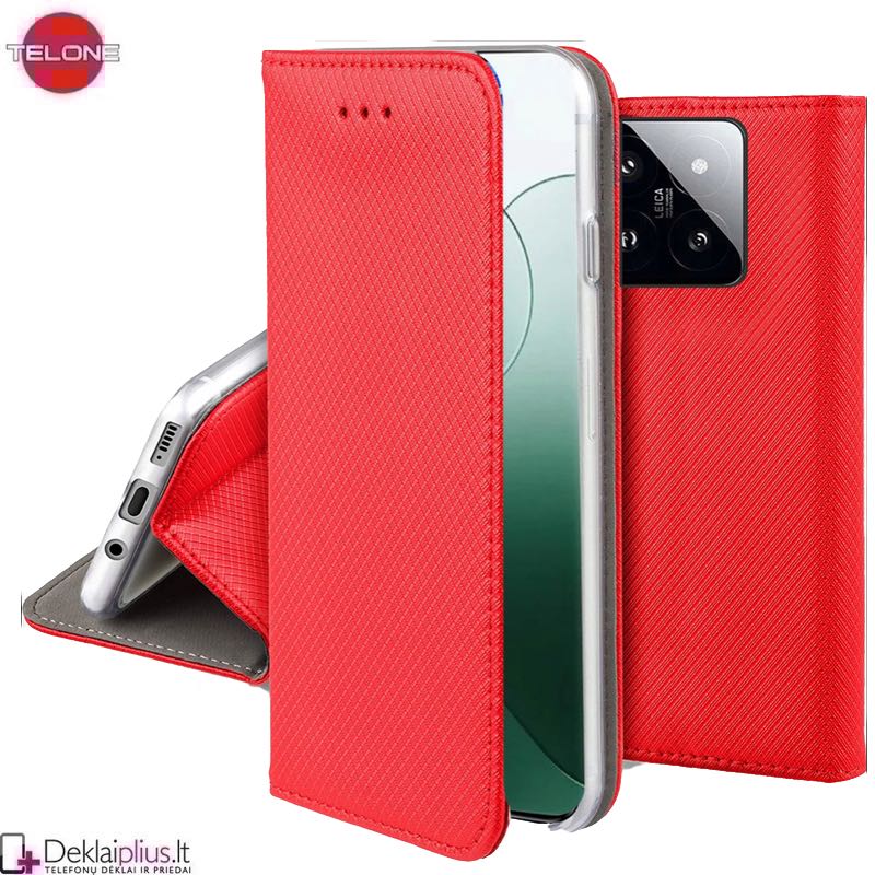 Telone atverčiamas dėklas - raudonas (Xiaomi 14) Telone atverčiamas dėklas - raudonas (Xiaomi 14)